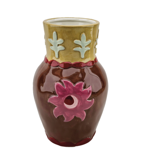 Vase décoratif en faïence fleur soleil style bohème artisanal