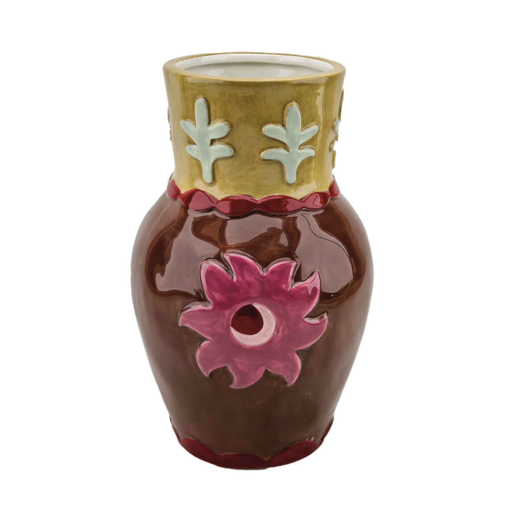 Vase décoratif en faïence fleur soleil style bohème artisanal
