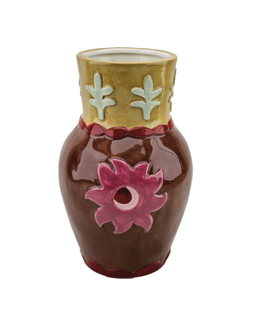Vase décoratif en faïence fleur soleil style bohème artisanal