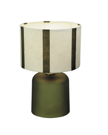 Lampe de table LED kaki à piles – abat-jour rayé H20 cm