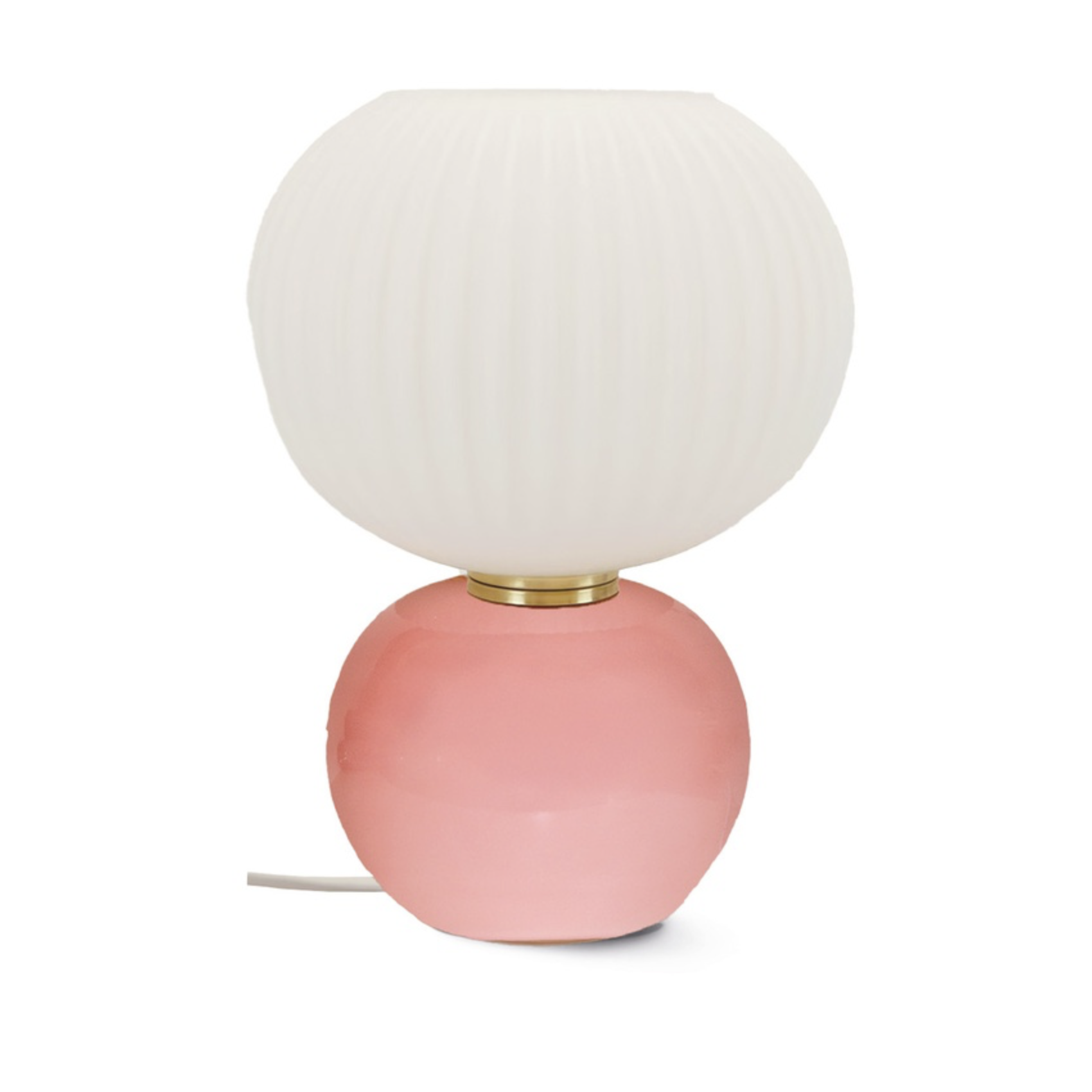 Lampe de table en verre rose strié avec globe blanc texturé
