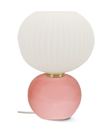 Lampe de table en verre rose strié avec globe blanc texturé