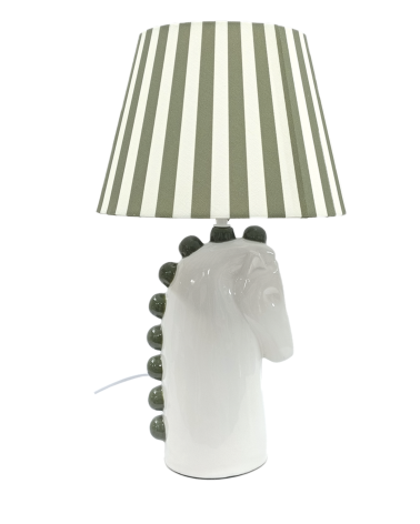 Lampe cheval en céramique kaki avec abat-jour rayé