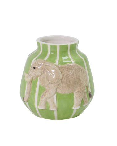 Vase décoratif éléphant en faïence verte – objet déco exotique et poétique