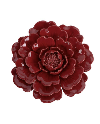 Fleur murale en céramique rouge brillante – décoration murale florale relief
