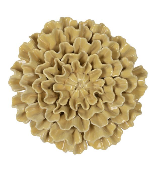 Fleur murale en céramique jaune décoration murale florale relief 18,4 cm