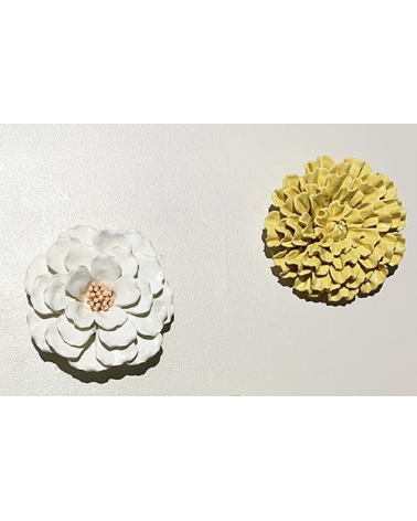 Fleur murale en céramique jaune – décoration murale florale bohème chic 18,4 cm