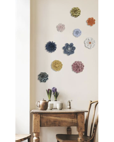 Fleur murale en céramique jaune – décoration murale florale bohème chic 18,4 cm