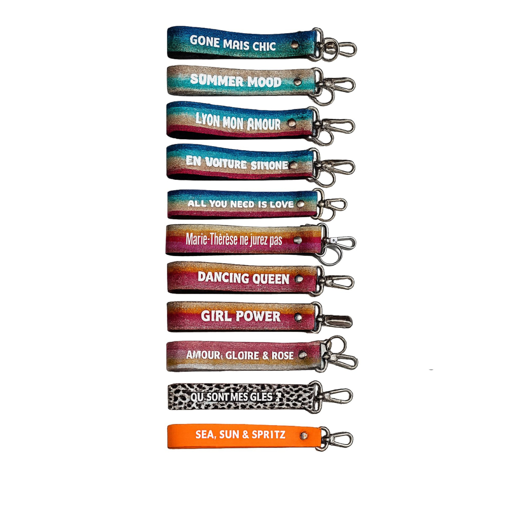 Collection de porte-clés sangle fabriqués en France avec messages originaux