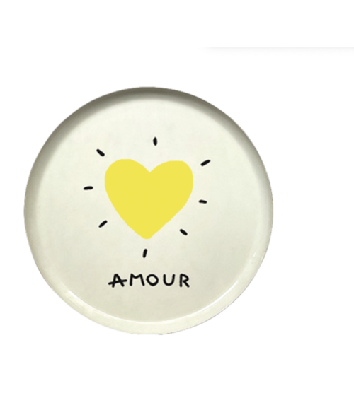 Plateau décoratif cœur jaune Amour en métal
