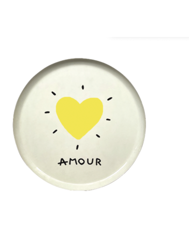 Plateau décoratif cœur jaune Amour en métal