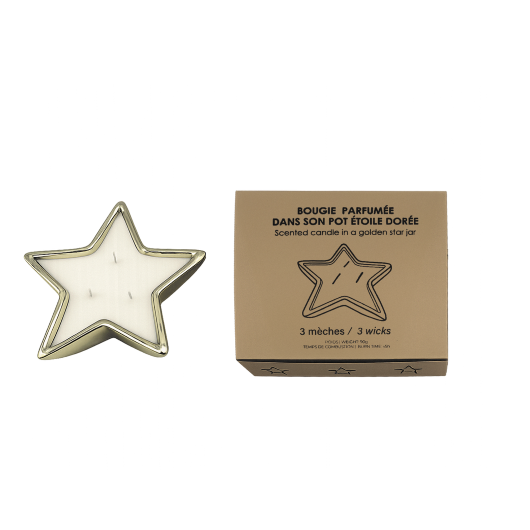 Bougie parfumée étoile dorée 3 mèches parfum figue