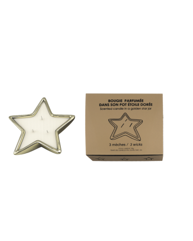 Bougie parfumée étoile dorée 3 mèches – Bougie décorative parfum figue