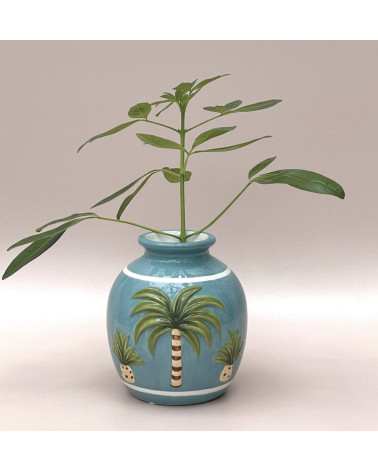 Vase palmier en faïence bleue – Vase décoratif esprit bord de mer