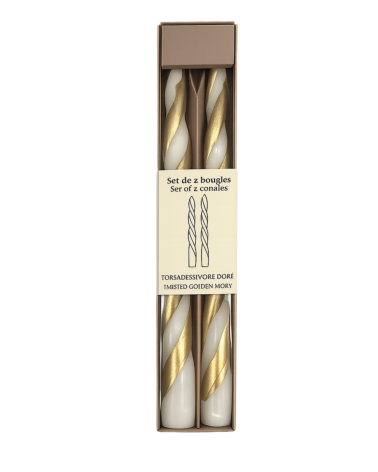 Bougies torsadées ivoire et doré – lot de 2 chandelles décoratives 30 cm