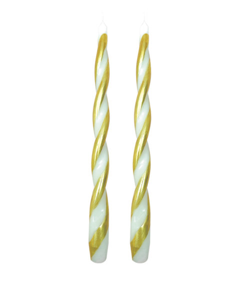 Bougies torsadées ivoire et doré en cire naturelle lot de 2 chandelles décoratives 30 cm