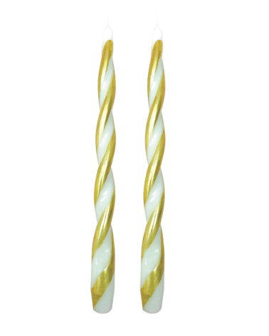 Bougies torsadées ivoire et doré en cire naturelle lot de 2 chandelles décoratives 30 cm