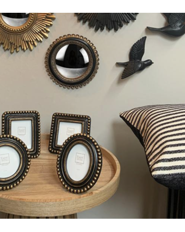 Miroir Convexe Fleur Noir et Doré Vintage Chic