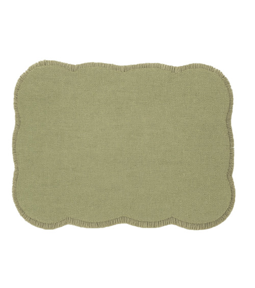 Set de table rectangulaire en jute vert à bords ondulés