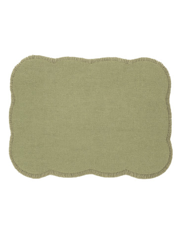 Set de table rectangulaire en jute vert à bords ondulés