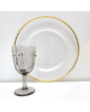 Dessous d'assiette perlé transparent doré Ø33 cm