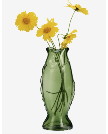 Vase poisson décoratif en verre vert