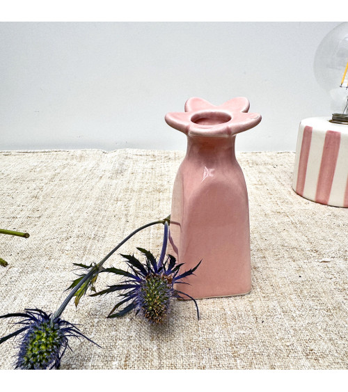 Soliflore fleur rose en porcelaine – décoration intérieure