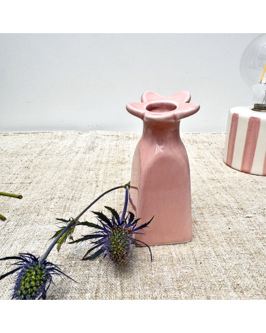Soliflore fleur rose en porcelaine – décoration intérieure
