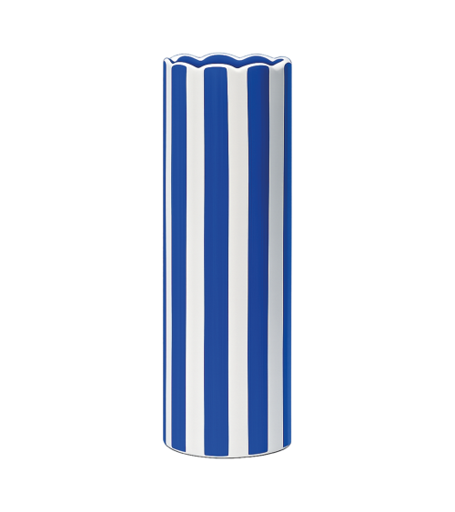 Vase rayé en porcelaine bleu et blanc avec bord ondulé
