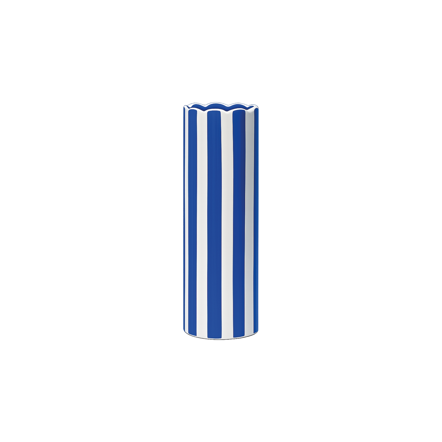 Vase rayé en porcelaine bleu et blanc avec bord ondulé