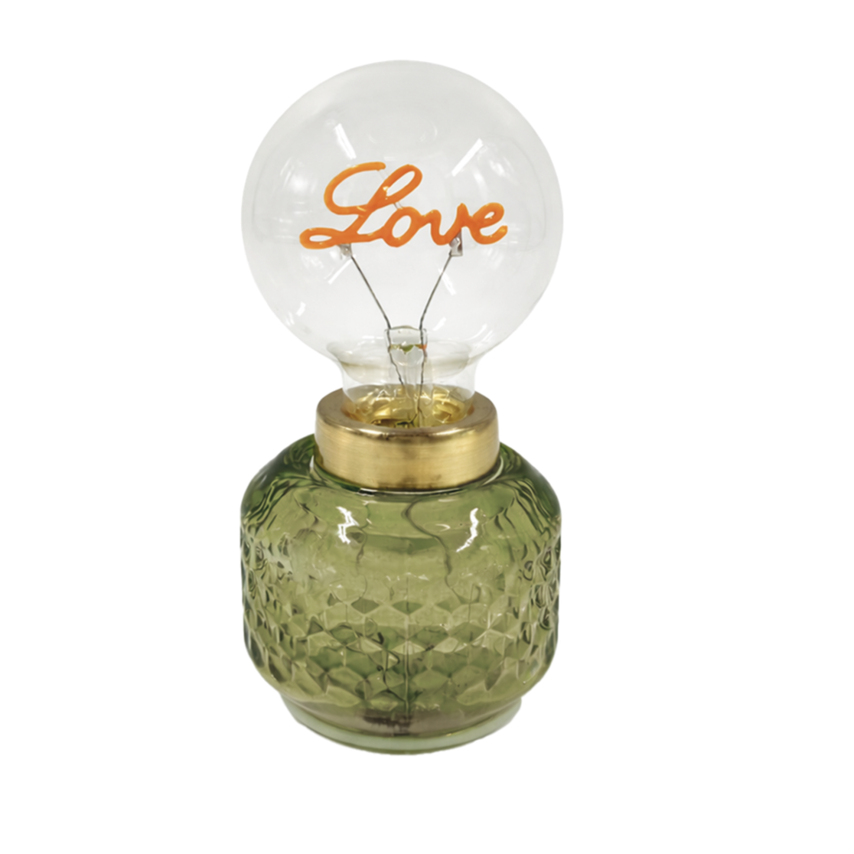 Petite lampe LED Love à piles en verre vert