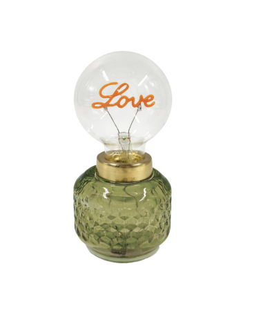 Petite lampe LED Love à piles – Verre vert