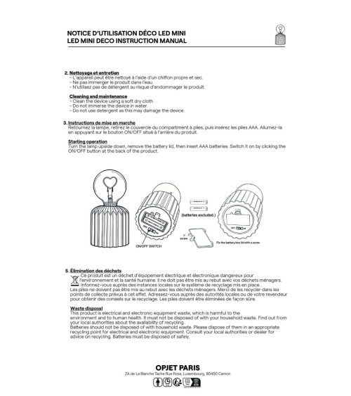 Notice d’utilisation mini lampe LED cœur à piles