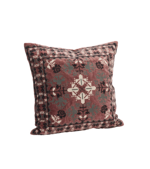 Housse de coussin en velours brodé terracotta style bohème