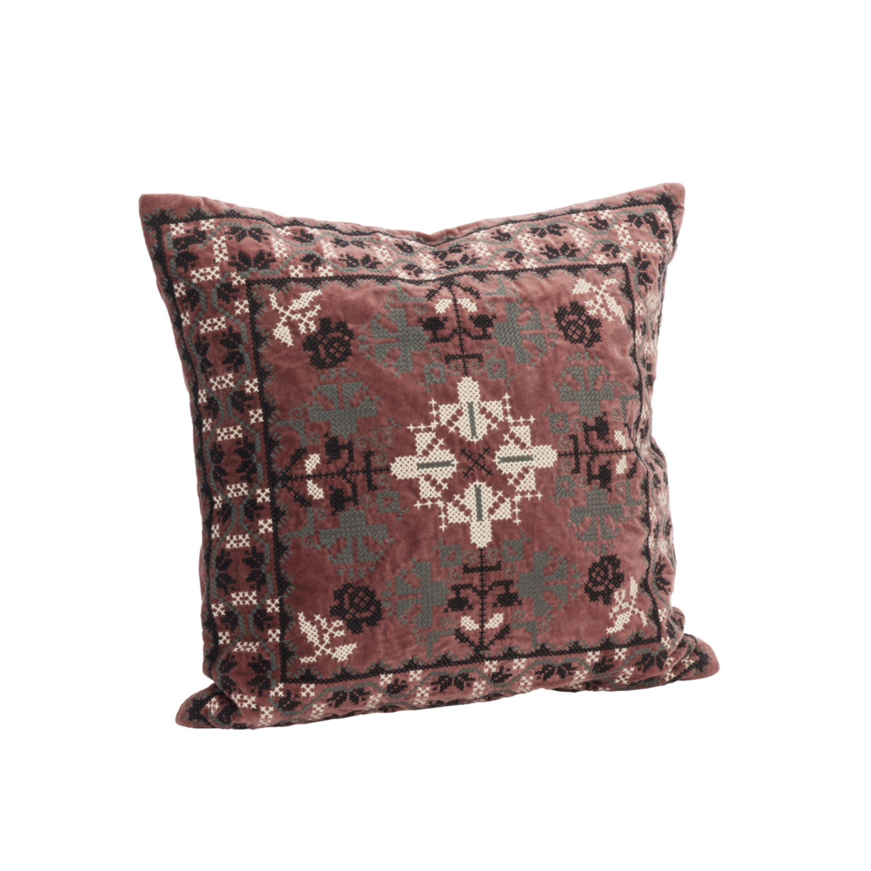 Housse de coussin en velours brodé terracotta style bohème