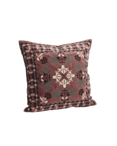 Housse de coussin en velours brodé terracotta style bohème