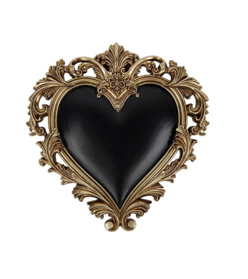 Ex-voto cœur noir baroque avec ornements dorés