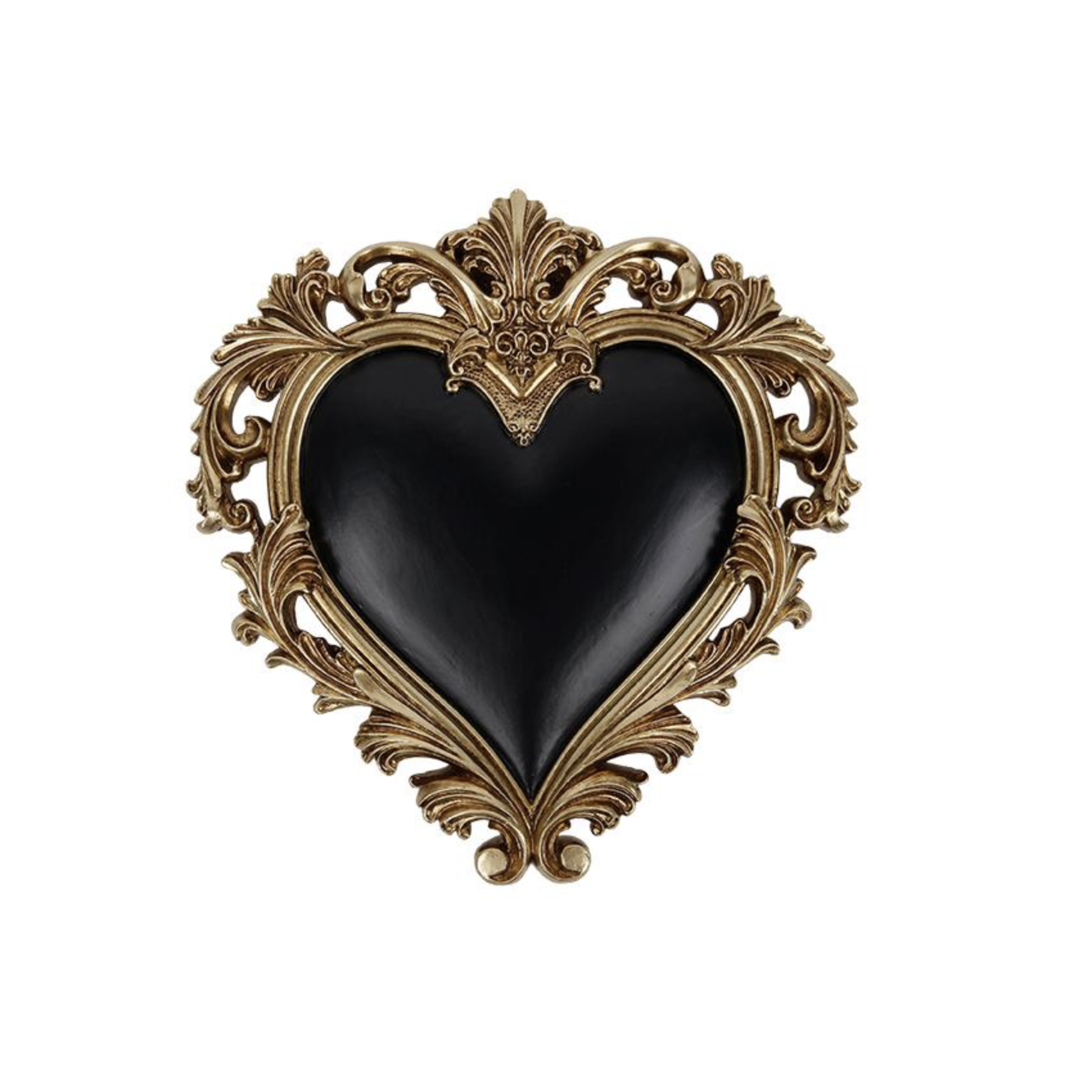 Ex-voto cœur noir baroque avec ornements dorés
