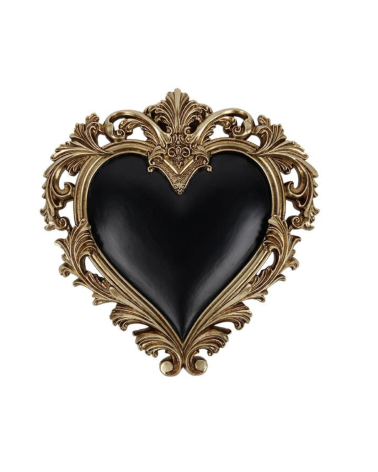 Ex-voto cœur noir baroque avec ornements dorés