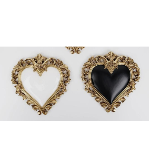Ex-voto cœur baroque doré noir et blanc décoration murale