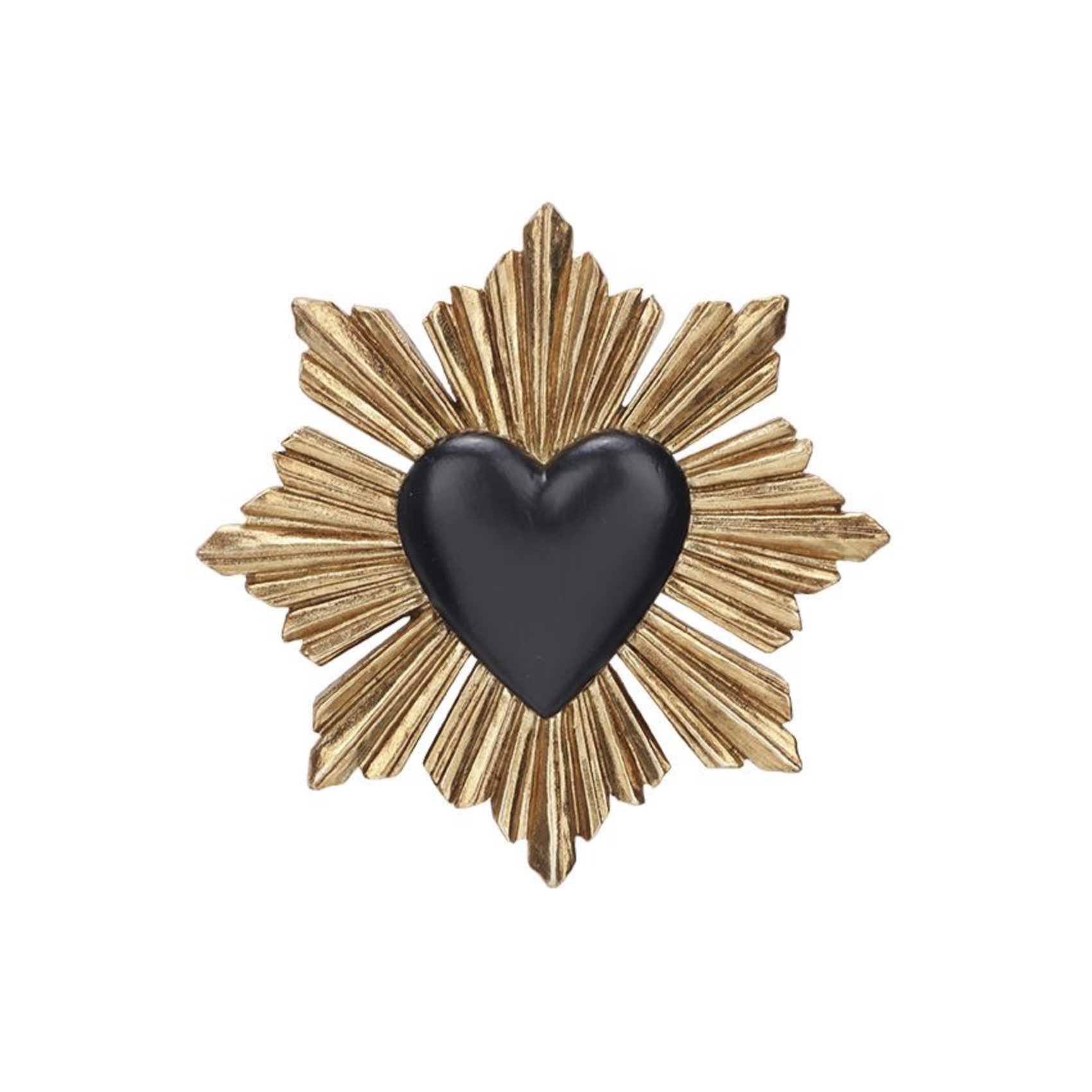 Ex-voto cœur rayonnant noir avec rayons dorés