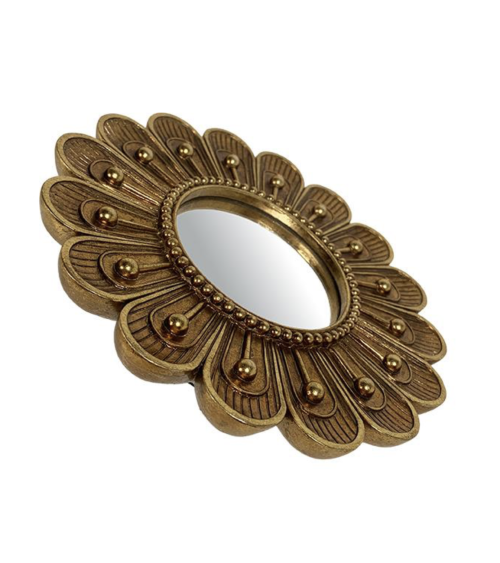 Miroir rond fleur doré avec cadre sculpté en relief