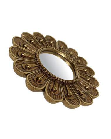 Miroir rond fleur doré avec cadre sculpté en relief