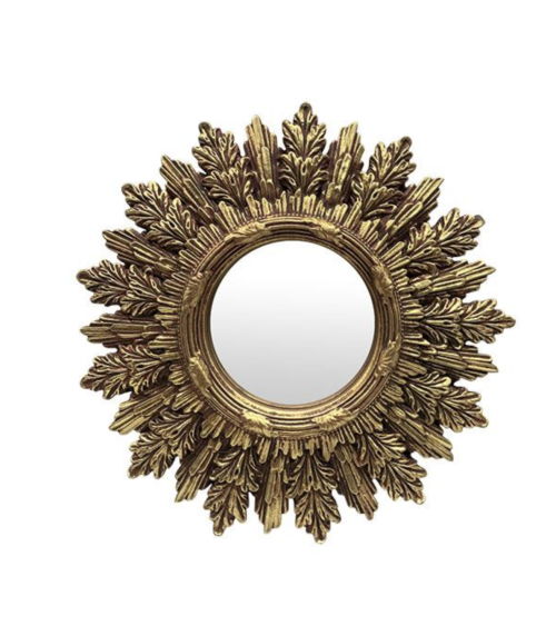 Miroir soleil doré à feuillages et épis sculptés