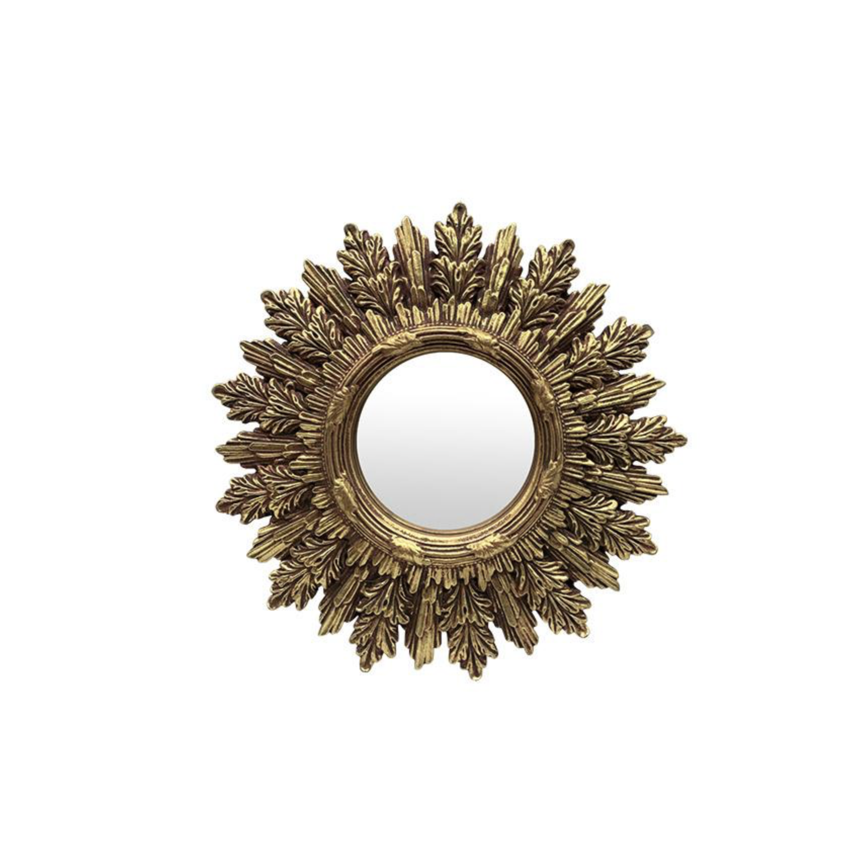 Miroir soleil doré à feuillages et épis sculptés