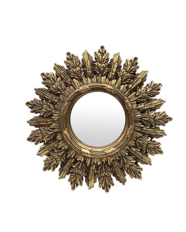 Miroir soleil doré à feuillages et épis sculptés