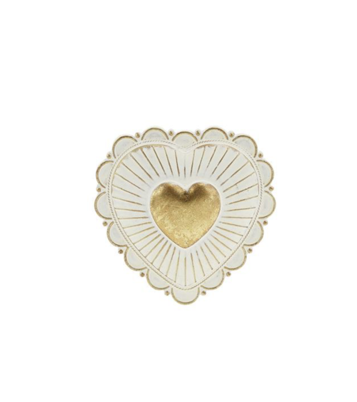 Ex-voto cœur blanc et doré décoration murale rayonnante