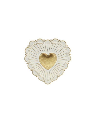 Ex-voto cœur blanc et doré – décoration murale rayonnante