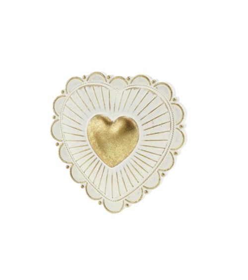 Ex-voto cœur blanc et doré en résine au décor rayonnant