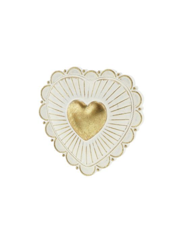 Ex-voto cœur blanc et doré en résine au décor rayonnant